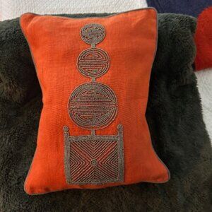 Vintage Jonathan Adler Vibrant Orange Graphite Beaded Topiary Pillow